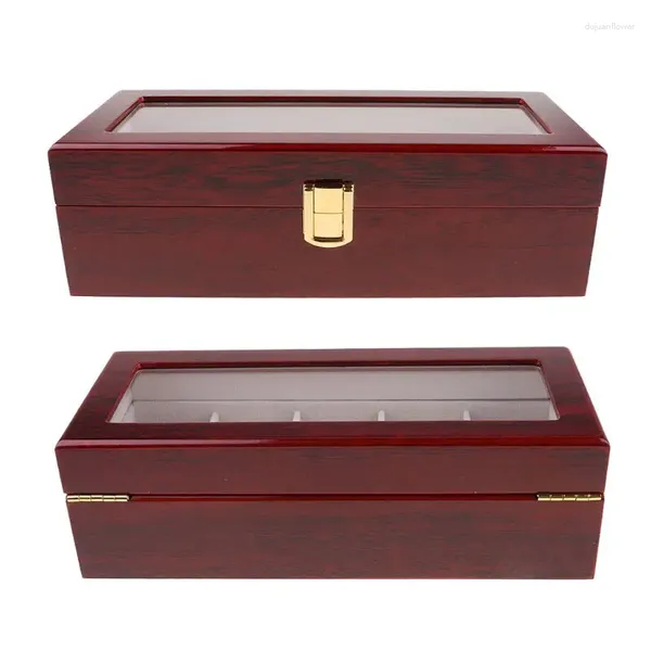 Cajas de reloj Exhibición de caja de madera para almacenamiento de caja con soporte de lujo superior de vidrio Organiz de joyería bloqueable