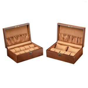 Bekijk dozen houten doos vergrendeling sieraden oorbellen ringen ketting organisator houder