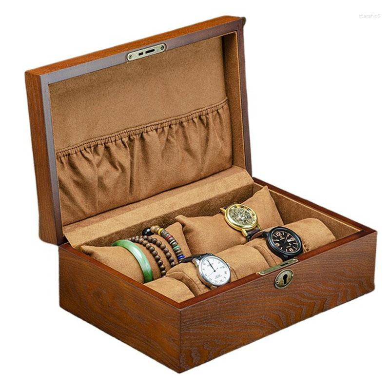 Titta på lådor träglåda förvaringsfodral med låsmekanisk handledsarrangör armband smycken klockor display samling tillbehör