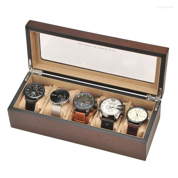 Cajas para relojes, caja de madera, estuche de almacenamiento Vintage, 5 ranuras, soporte de exhibición para relojes de pulsera, organizador portátil, accesorio de regalo para hombres