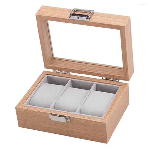 Boîtes de montre en bois, présentoir de poignet avec organisateur de rangement de bijoux, séparateurs à 3 fentes, garde tout organisé