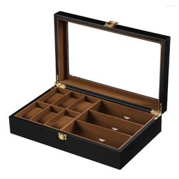 Boîtes à montres en bois à 9 grilles, boîte de rangement pour lunettes de soleil, porte-bijoux, vitrine