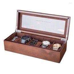 Horlogedozen Houten kist Transparant dakraam 5 slots Opbergdoos Horloges Armband Sieraden Display Organizer Accessoires