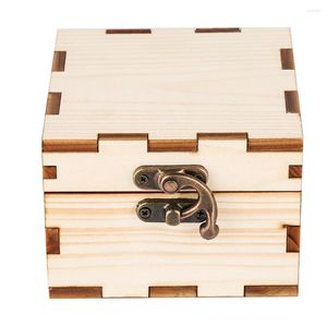 Bekijk dozen houten cadeaubakje vierkante slot natuur geschenken brons hoorn sieraden polshorloge opslag
