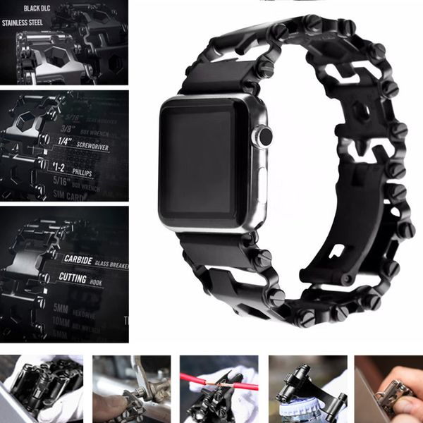 Smart Straps Bracelet Acier Inoxydable Montres Bande Outil Tournevis Multifonction Bracelet Extérieur pour Apple Watch 44/42mm 38/40 iWatch Série 6 5 4 3 2