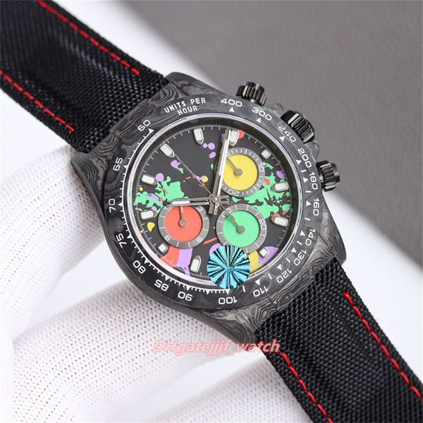 Reloj Estructura de carbono Movimiento mecánico importado automático Reloj de pulsera Relojes de pulsera de zafiro Correa de lona de 40 mm Movimiento 7750 12.4