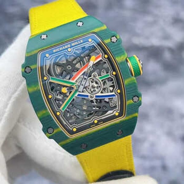 Montre Carbon Tourbillon Rm6702 Acier avec Logo Boîte d'origine Mécanique Automatique Série Suisse Homme Vert Clair Rouge Bleu Track Fibe