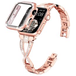 Boîtiers de montre et bracelets Bling pour bracelet Apple Watch 40mm 44mm 41mm 45mm 38mm 42mm Bracelet en métal diamant iWatch série 8 7 6 5 4 3 SE