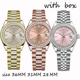Reloj de diseñador Relojes de diamantes para mujer Automático Rosa Fecha de oro Tamaño 36 mm 31 mm 28 mm Cristal de zafiro impermeable Montres pour dames la277S