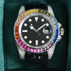 Horloge Diamond Herenhorloges Regenbooghorloge Automatisch mechanisch 40 mm Horloges Saffierrubber Leren band Waterdicht Montre De Luxe