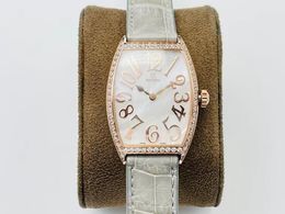 Montre en forme de tonneau pour femmes, apparence plus ajustée, poignet incrusté de diamants, élégant cuir de veau importé d'italie, design étanche