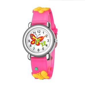 Kijk voor kinderen 3D Cartoon Butterfly Rubber Quartz PolsWatch Student Girls Kleurrijke schattige horloges Boys Gift Clock