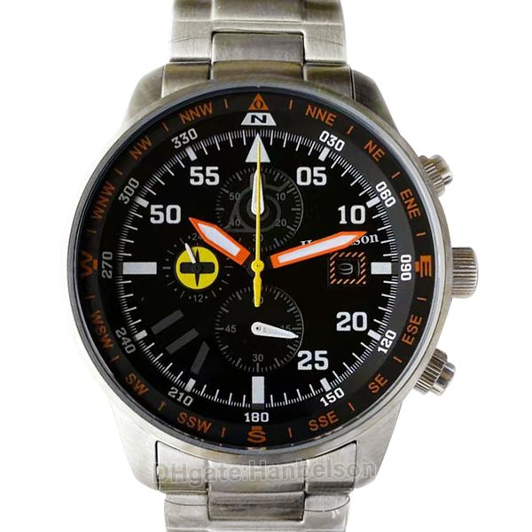 Montre pour hommes OS90 mouvement à Quartz chronographe cadran noir aiguilles orange bracelet couleur argent acier inoxydable cadeau montre-bracelet 45mm