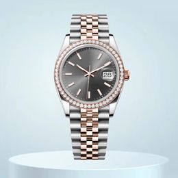 montre pour femme montre en diamant relojes date surface du disque gris 36 mm 41 mm gemmes de diamants lunette en or rose montre de luxe en acier inoxydable 8215 montre à mouvement haut de gamme