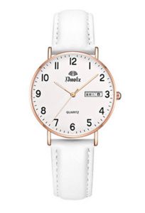 Reloj, Damas, Simple, Movimiento de cuarzo, Redondo, Correas de cuero, Caja de aleación, Luminoso, Calendario, Cristal mineral, Moda, Elegante, Pequeño,