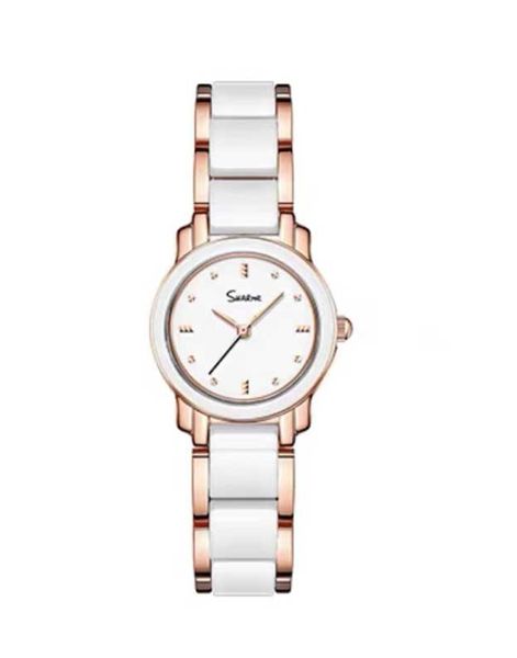 Montre Femme Simple Mouvement à Quartz Bracelet Rond en Acier Boîtier en Cuir Lumineux Minéral Verre Réprimé Mode Élégant Petit et Romantique