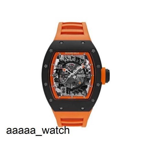 Montre Mouvement De Luxe Richarsmilles Montres Mécaniques Cadran Céramique Mécanique Bracelet En Caoutchouc Sports Americas Édition Limitée 30 Orange Noir Carbone Rm03