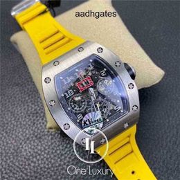 Montre-bracelet de luxe pour hommes, mécanique, montres originales 011 Rm11 03 Felipe Massa, chronographe Flyback, boîtier en titane sur rubbs jaunes, haute qualité, RI JDQ7