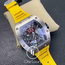 Montre-bracelet de luxe Mécanique pour hommes Montres originales Richa 011 Rm11 03 Felipe Massa Chronographe Flyback Boîtier en titane sur Rubbs jaunes de haute qualité