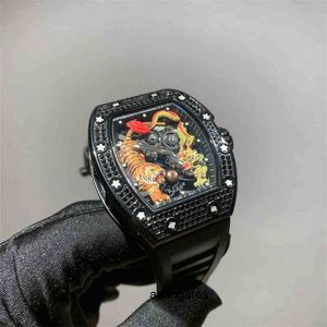 Horloge Mechanica Luxe Richa heren Heren Dragon Tiger vliegwiel mechanisch volledig geboord horloge natuurlijke tape vlindergesp 42 mm