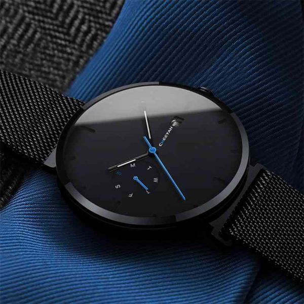 Reloj hombres moda casual relojes de cuarzo impermeable punto azul simple hombres reloj de pulsera masculino fecha semana reloj relogio masculino 210517