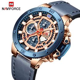 Horloge mannen mode sport horloges navorce top luxe merk lederen waterdichte kwarts horloge chronograaf datum mannelijke klok 210517