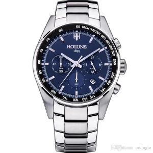 Regarder Men's Watch Brand Luxury Fashion Quartz Watch Blue Dial Silver Steel