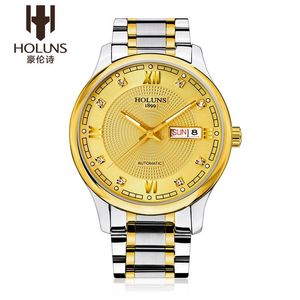 Bekijk mannen Sapphire Glass Gold Automatisch mechanisch roestvrijstalen date Week Wirst Relogio Masculino polshorloges