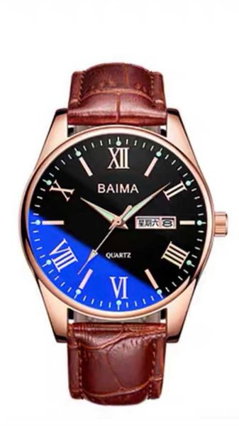 Montre, Hommes, Simple, Mouvement à quartz, Rond, Ceinture en cuir, Boîtier en acier, Veilleuse, Verre, Mode, Romantique, Cool, Semaine, Calendrier