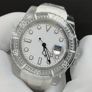 Montre Homme Montre Classique Automatique Montres Mécaniques Bracelet En Caoutchouc Montre De Luxe Blanc Montre-Bracelet pour Hommes 40mm Boîtier Transparent es