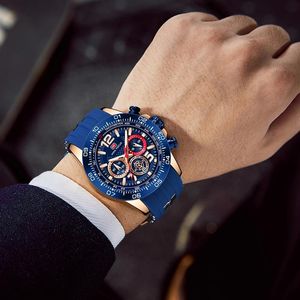 Bekijk Mini Focus Blue Sport Fashion Watch Chronograph Sub Diales Luminous Calendar Quartz Silicone Strap Men2885