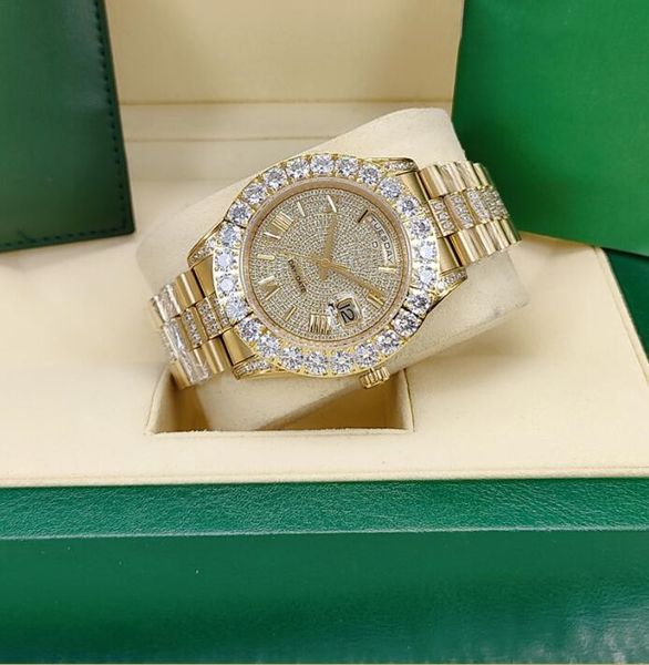 Reloj Presidente Día Fecha 43 mm Grandes diamantes Movimiento mecánico automático 2813 Relojes para hombre Relojes de pulsera masculinos 662194S