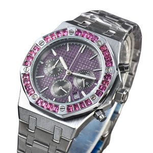 horloge quartz uurwerk ontwerper grote korrel diamanten horloges paarse wijzerplaat roestvrij staal zakelijk waterdicht polshorloge heren polsband montre de luxe armband cadeau