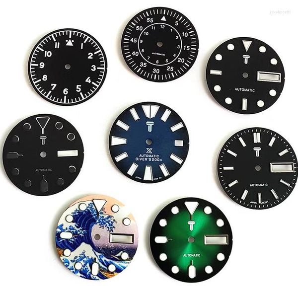 Kits de réparation de montres 28.5mm cadran lumineux bleu/vert pièces de calendrier super lumineuses pour Skx007 Skx009 SPRD Fit Movement NH35A NH36A 4R 6R