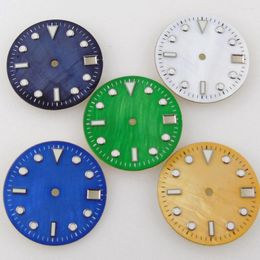 Bekijk reparatiekits 28,5 mm Shell Material Dial horloges gezicht voor NH35/NH35a Automatische bewegingsdatum Green Lume Goud/blauw/groen/wit