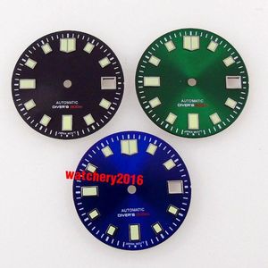Kits de réparation de montres Cadran Super Green Lume de 29 mm Fit For NH35 / NH35A Mouvement automatique Fenêtre de date Noir / Bleu / Gris Couleur Sunburst Face