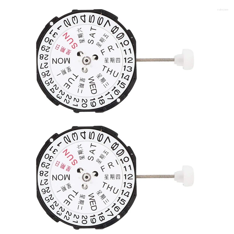 Watch Repair Kits 2X Movement Three Hands Quartz SL28 For Accessory Men(Dual Calendar)