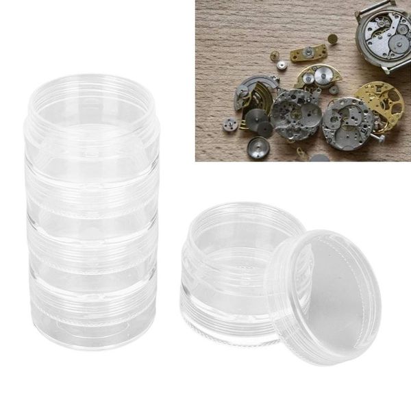 Kits de reparación de relojes, caja de almacenamiento de piezas de 5 capas para piezas de movimiento de tornillo, accesorios, estuche protector, contenedor transparente acrílico