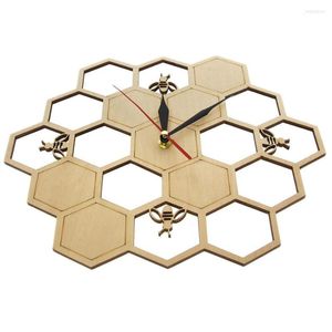 Watch Repair Kits Cut Wood Clock On Honey Comb Hexagon Wall Geometric Kitchen Art Decor