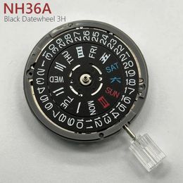 Kits de reparación de relojes Genuino Japón NH36A Movimiento mecánico Rueda de fecha negra Corona 3H a las 3.0/3.8 en punto Mod NH36 4R36A Mecanismo automático 24