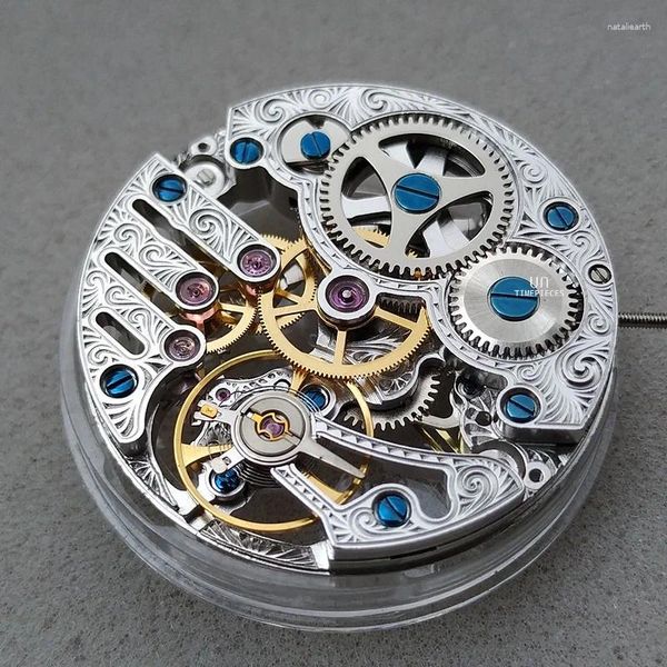 Kits de réparation de montres, véritable mécanique ETA6497 modèle St3600SK argent, squelette manuel ajouré, fleurs sculptées, pièces de mouvement de remplacement