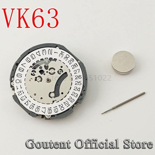 Kits de réparation de montre Goutent Remplacement de mouvement de poignet de chronographe à quartz de haute précision pour VK VK63 Position à 3 heures Simple Blanc