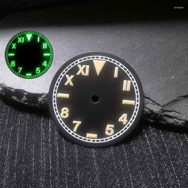 Kits de reparación de relojes Mod 28,5mm esfera negra luminosa verde fuerte compatible con piezas de movimiento NH35A NH36 4R36