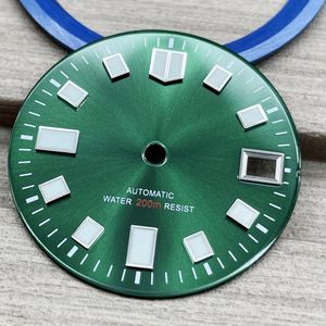 Kits de reparación de relojes Mod NH35 Dial 29mm Verde Azul Negro Modificado Piezas mecánicas automáticas C3 Ajuste luminoso para movimiento NH35A 4.0