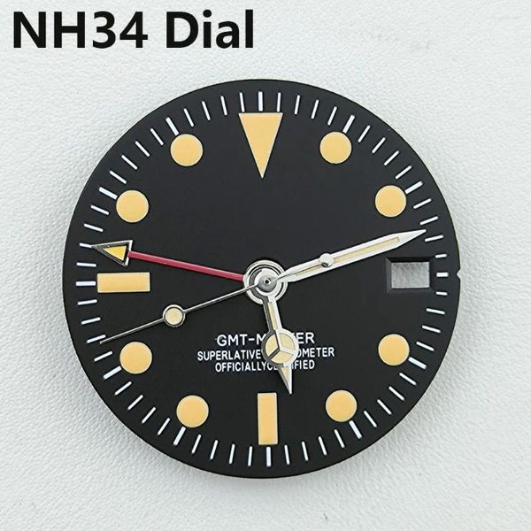 Kits de reparación de relojes NH34 Dial GMT Vintage cuatro manos verde luminoso para movimiento diales modificados piezas de repuesto