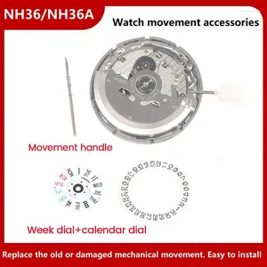 Kits de réparation de montres NH36/NH36A, Double calendrier, mouvement mécanique automatique de haute précision avec tige en acier, Kit de cadran hebdomadaire