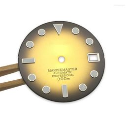Kits de réparation de montres, pièces jaune violet, cadran 28.5mm NH35A bleu lumineux pour mouvement automatique avec LOGO S