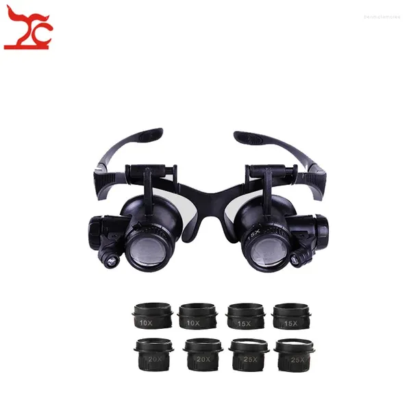 Kits de reparación de relojes Professional de seguridad ajustable de seguridad de la banda de doble ojo de cabeza con cabeza de cabeza con 8 gafas LED LED