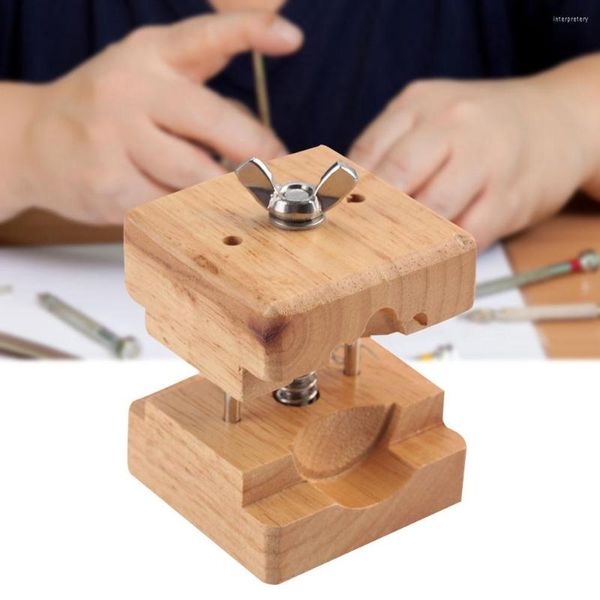 Kits de réparation de montre boîtier en bois professionnel support bloc étau pince mouvement bois acier inoxydable outil pour horloger