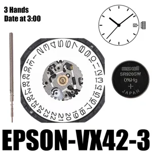 Kits de reparación de relojes VX42 Movimiento VX42E 3 manos Date a las 3: 00/6: 00 Tamaño: 11 1/2 '' 'Altura: 2.62 mm VIDA de la batería: Años de años